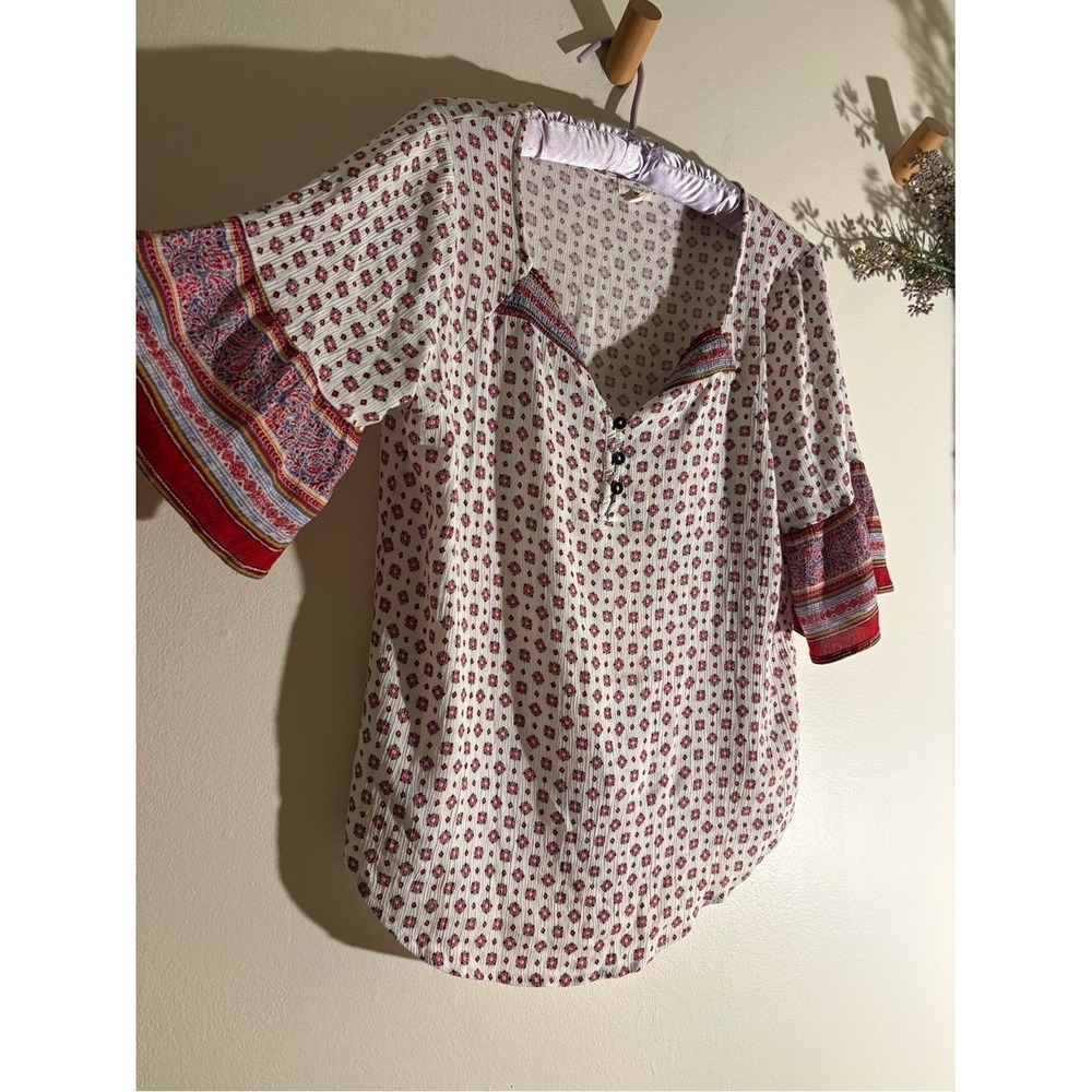 Peasant Top Floral Rayon Bell Sleeve Tunic Medium Mason & Belle